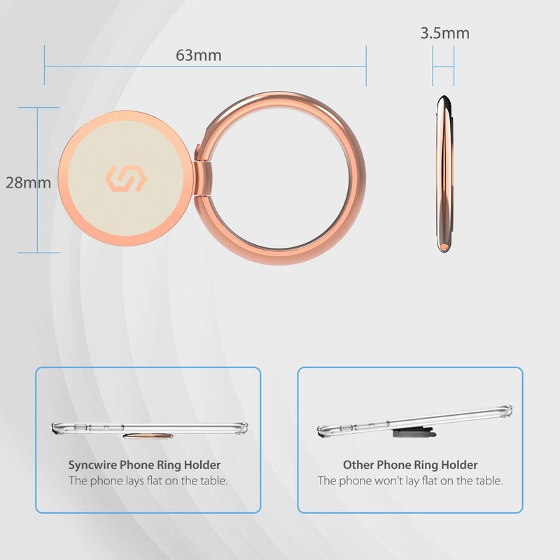 Syncwire Cell Phone Ring Holder Stand, 360 Degree Rotation Finger Ring Kickstand with Polished Metal Phone Grip for Magnetic Car Mount Compatible with iPhone, Samsung, LG, Pixel - Rose Gold - Image 3